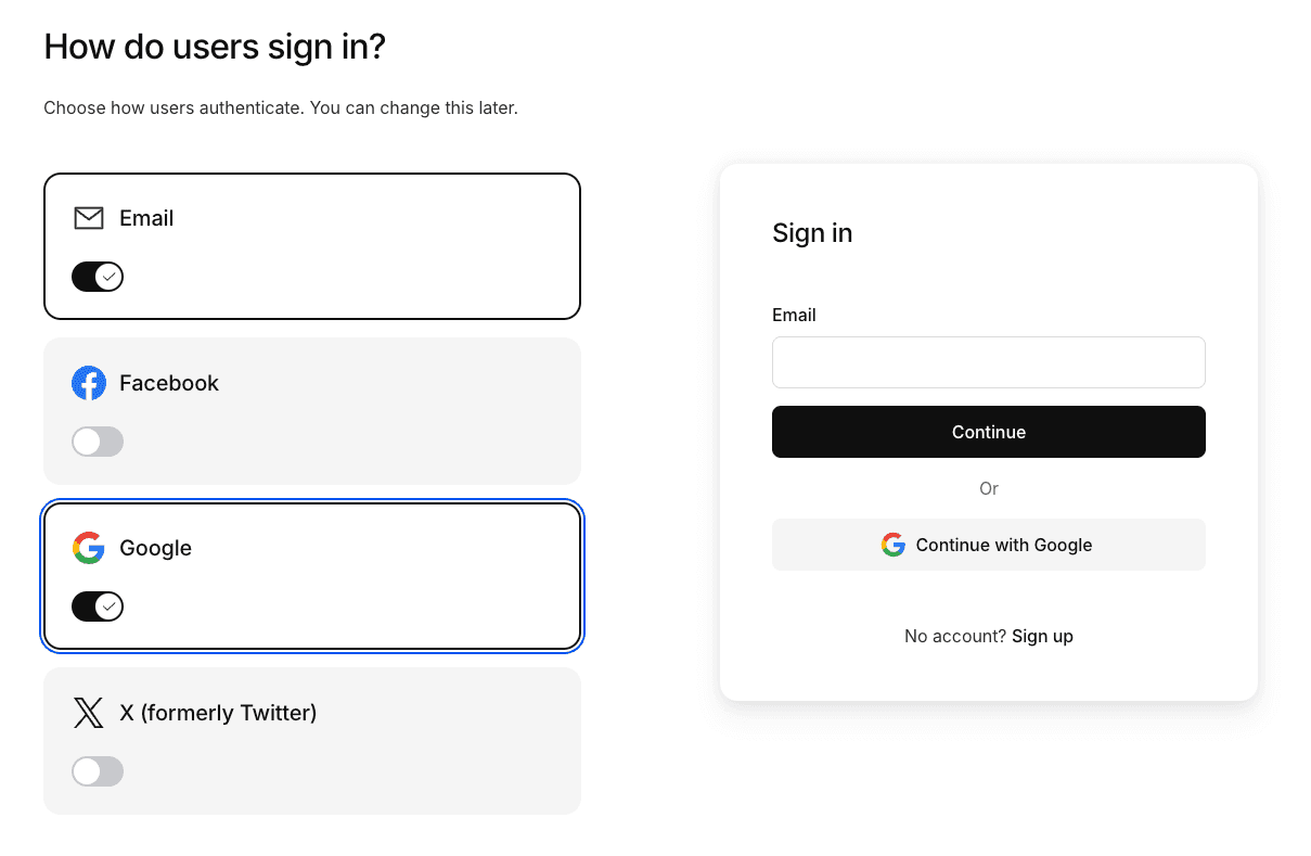 Kinde Login Options